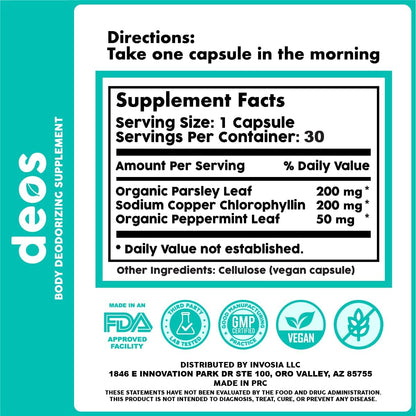 DEOS Internal Deodorant Supplement Natural Odor 30 Capsules